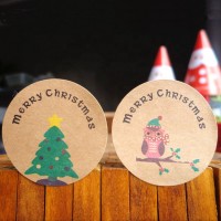 Custom logo printing christmas adhesive mini kraft paper packaging label sticker